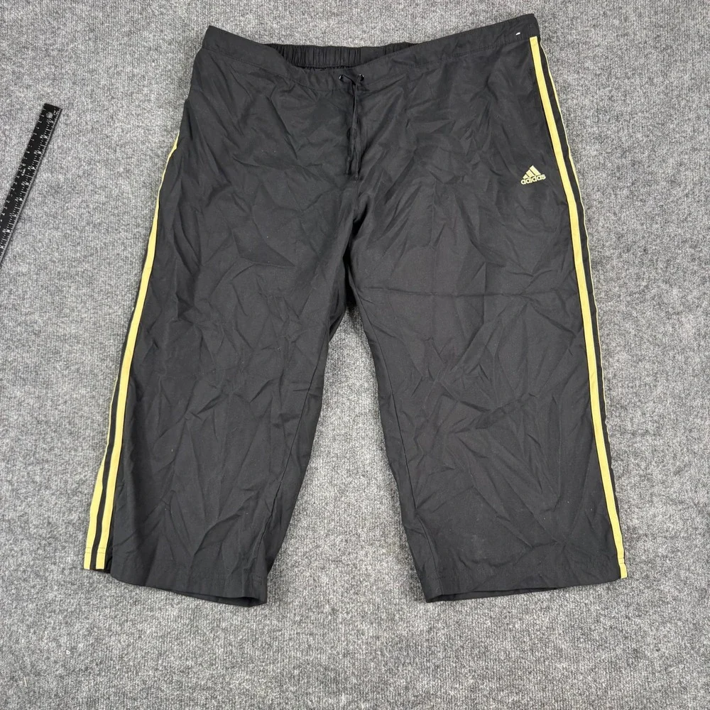 Adidas Capri Pants Mens Size 2XL Black Yellow Stripe Athletic Track Joggers